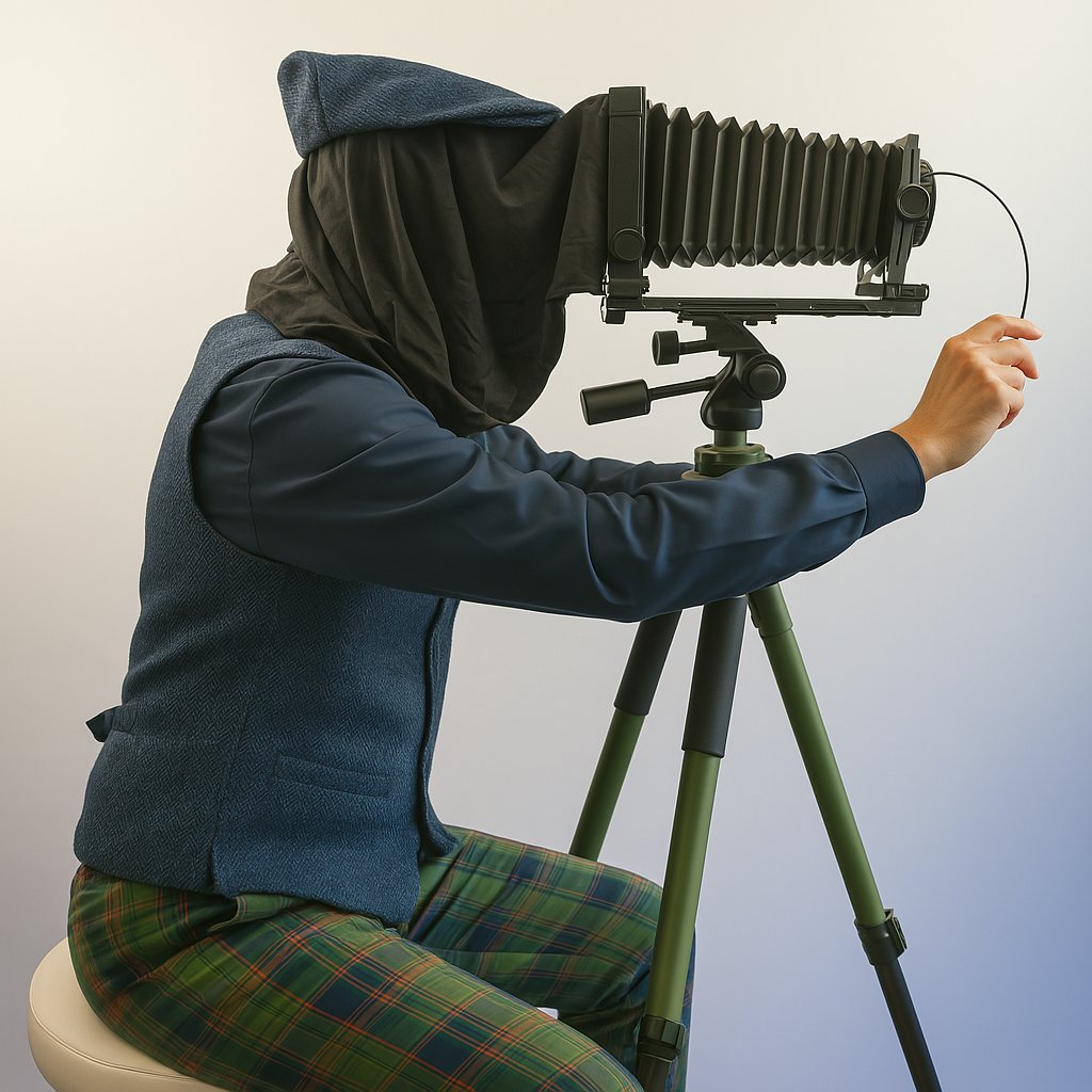 Photographer working with a large format camera in the La Chancelle studio